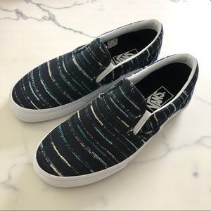 Vans slip ons, like new, navy striped